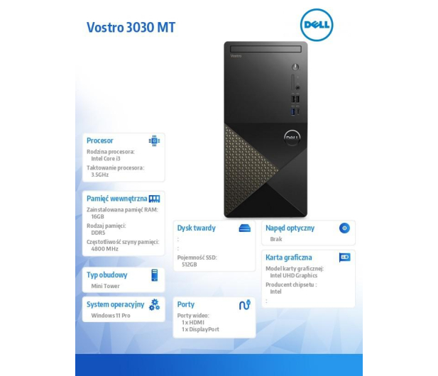 DELL Vostro 3030 MT i3-14100/16GB/512+1TB/Win11P - 1297502 - zdjęcie 5
